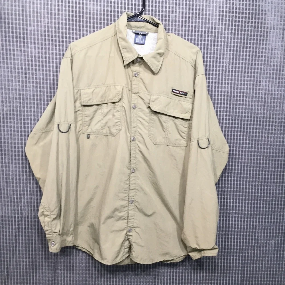 Little Donkey Andy Mens Power Dry Fishing Shirt Tan Khaki Vented Hiking Large